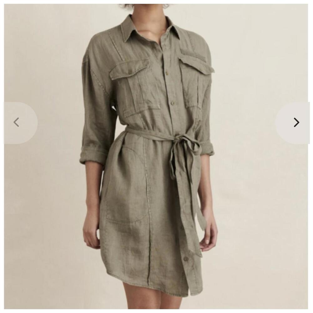 Alex Mill Olive Green Linen Shirt Dress with Belt - Size S